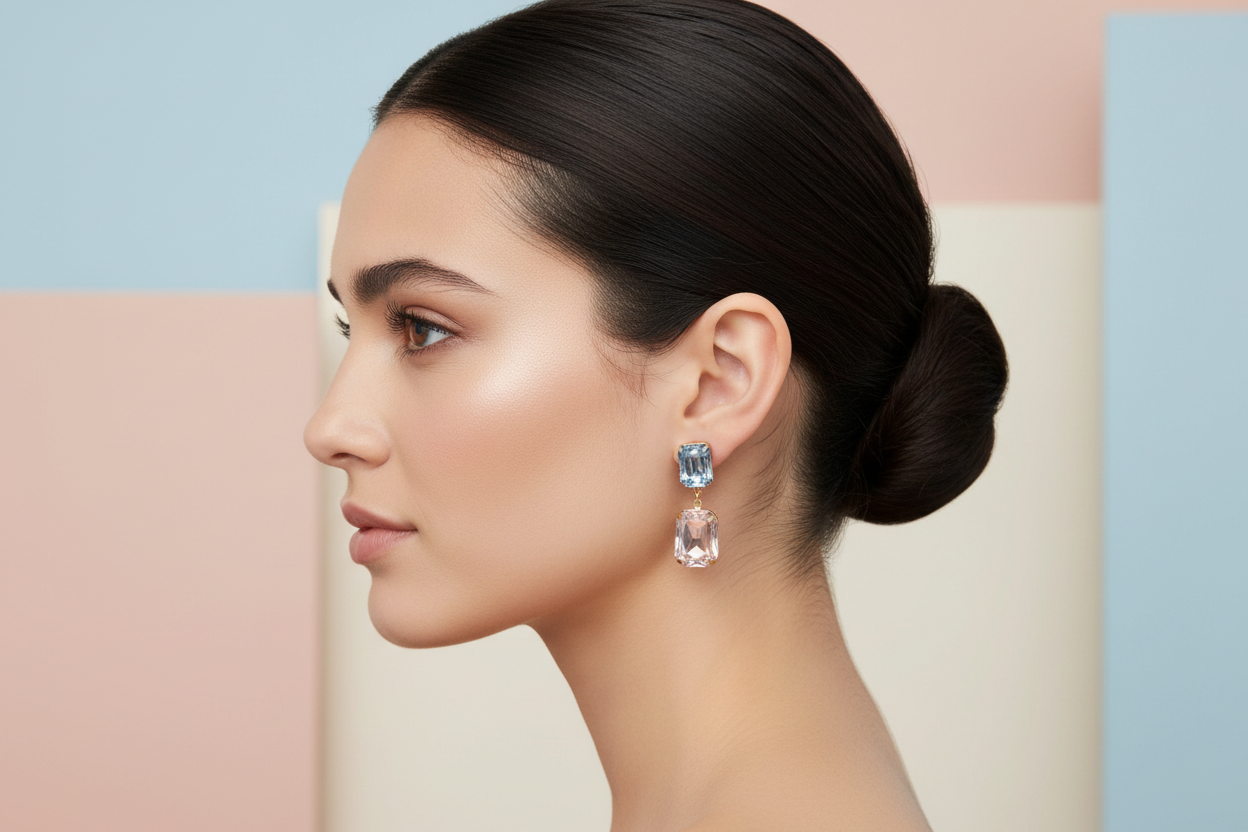 Arabella Drops Sky Blue & Blush Model Photo - Rectangle