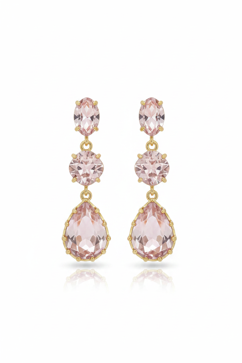 Blush Crystal Drop Earrings – White Background